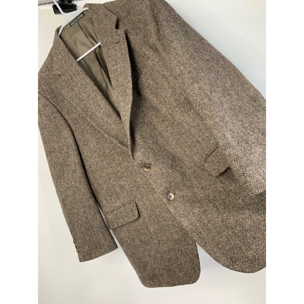 Towncraft Mens Herringbone Blazer 46R Brown 100% Wool Classic Fit 7866 Sportcoat